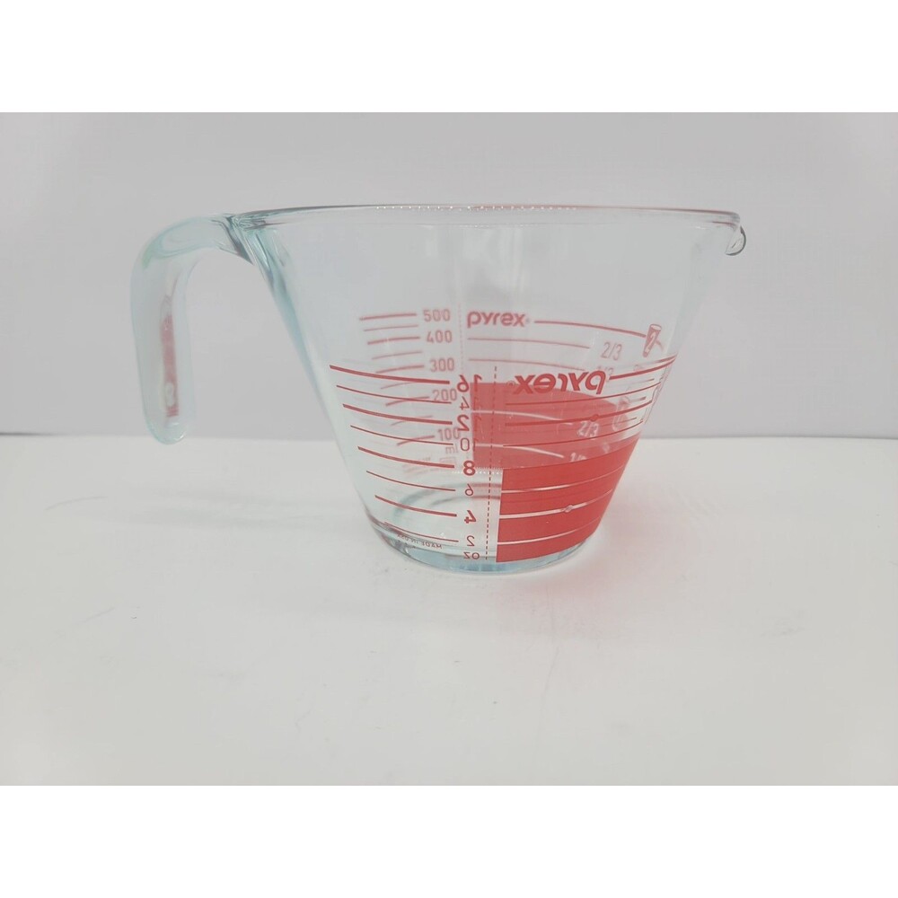 2 Cup Glass Pyrex Red Lettering Measuring Cup